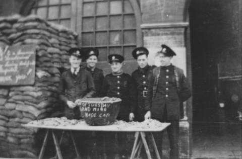Firemen selling souvenirs